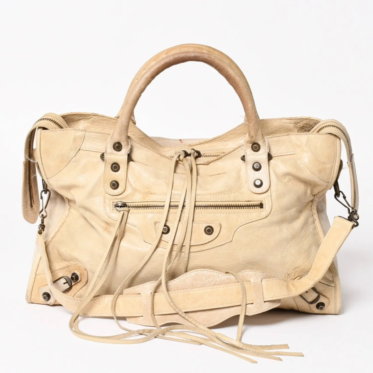BALENCIAGA The City 115748 2WAY Leather Handbag Shoulder Bag Beige Used Y2K