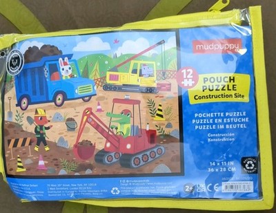 Construction Site 12 Piece Puzzle for Toddlers 14x11 inches Easy Grip Storage 