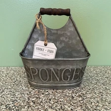 Fiddle & Fern Country Farmhouse Galvanized Metal Sponge Caddy 7H X 7L X 4.25W