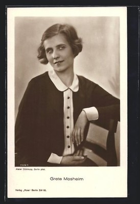Postcard actress Grete Mosheim in dark blouse with white collar 
