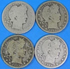1909 S, 1909 D, 1909 O, 1909 P Barber Quarters silver, lot of 4 coins date set