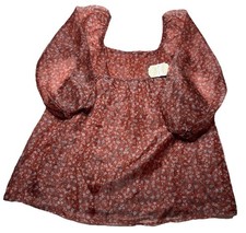 NWT Altar'd State Dress Women’s Medium Red Floral Chiffon Mini Puff Sleeve Boho