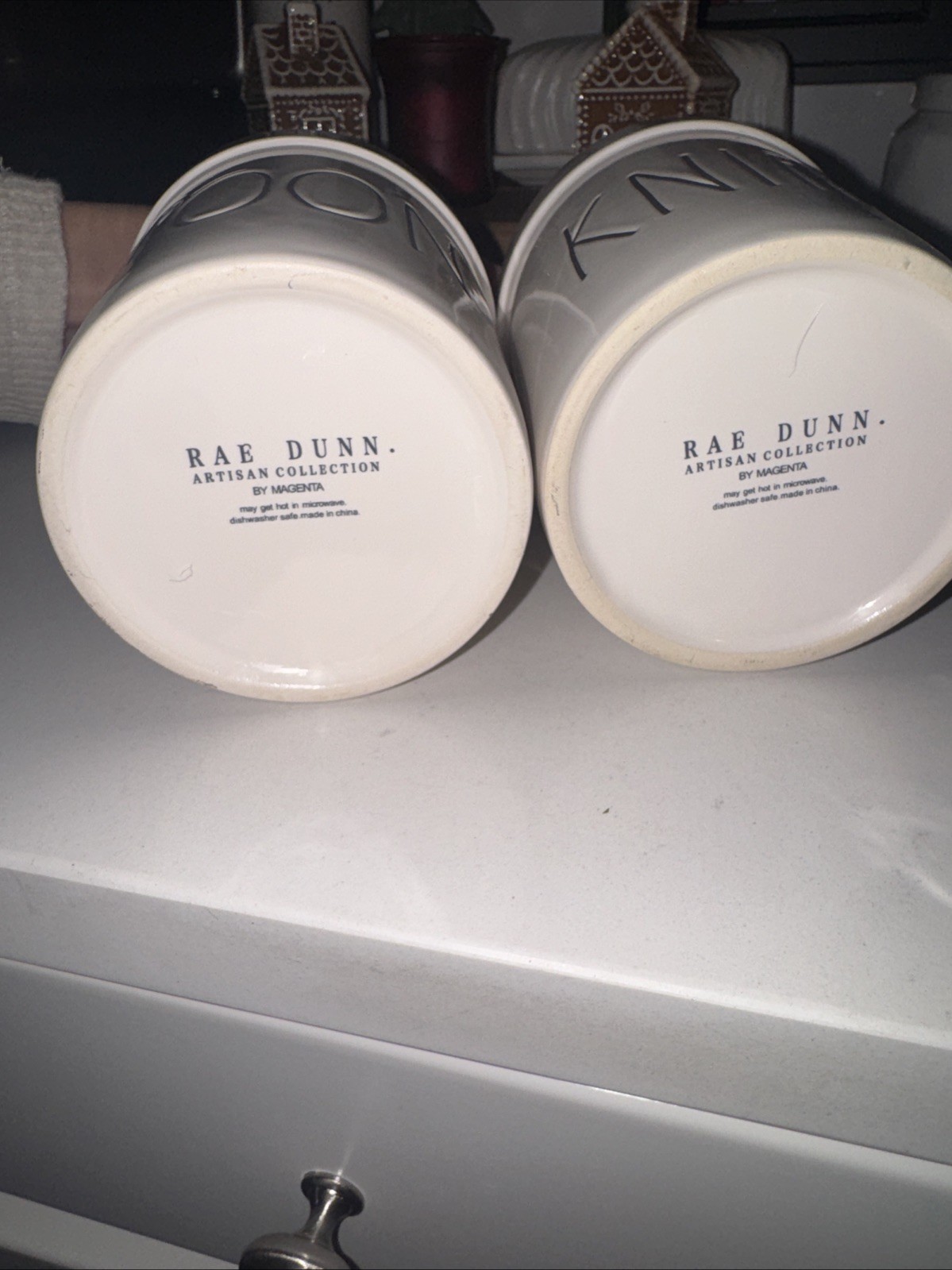 Rae Dunn SPOON and KNIFE Kitchen Utensil Crocks Matching Ceramic Set