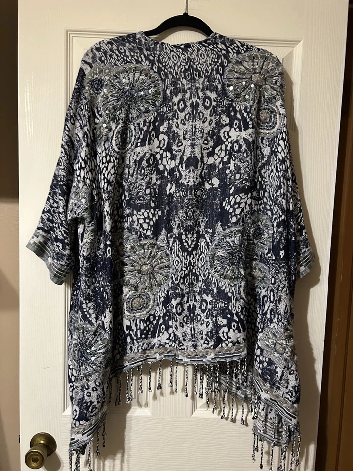 Kimono boho tapiz bordado lentejuelas Soft Surroundings para mujer talla L/XL nuevo sin etiquetas Foto 2 de 4