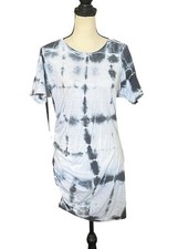 Sundry T-Shirt Dress Size 1 Small Shirred  Side Tie Dye  Stretch White Black