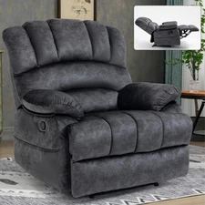 Large Size Manual Recliner Chair in Fabric for Living Room, Grey,Easy Assembly