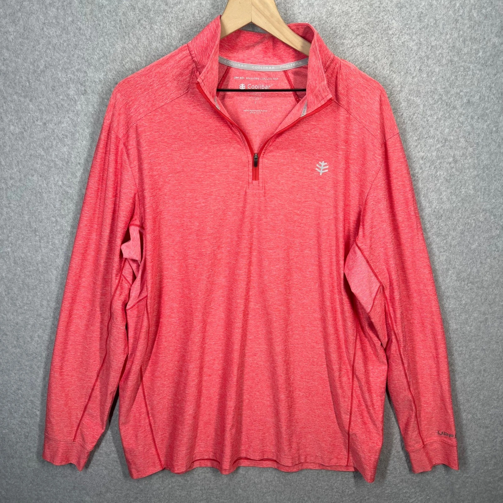 Coolibar Agility Performance Pullover Mens L Red UPF 50+ Sun Protection Zip EUC