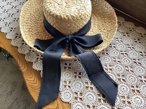Vintage His & Hers Straw Hats Boater His Switzerland Hers Black Ribbon Unmarked - Picture 13 of 19