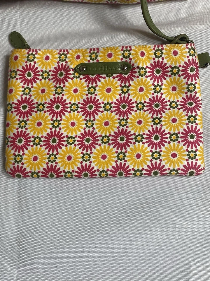 Bolso de Maquillaje Cole Hann Vintage Floral Rosa Verde Amarillo Cuero Asa Inferior Foto 2 de 4