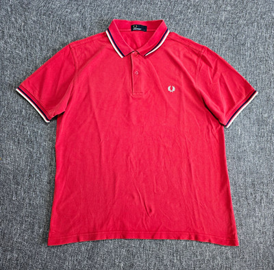 Fred Perry Herren Polo Gr.L Rot Regular Fit 100% Baumwolle Piqué Logo Kurzarm