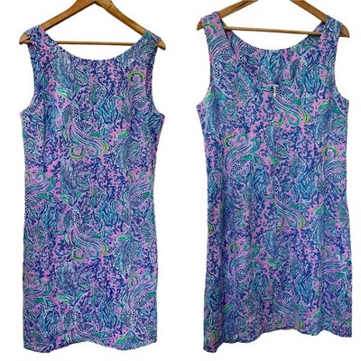 Lilly Pulitzer Maurina Linen Shift Dress Size 12 Lilac Rose Tropical Travel NWT