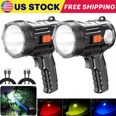 2*900000000LM Bright Solar/USB Rechargeable LED Spotlight Flashlight Searchlight