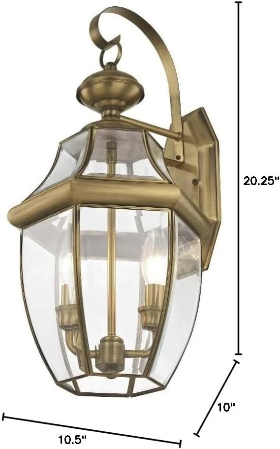 NEW Solid Brass Outdoor Wall Lantern with Clear Beveled Glass, 20.25" x 10.5" - Image 2 of 4
