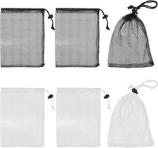 6PCS Small Mesh Drawstring Bags, 20 x 15 cm (7.87 × 5.9 Inch), Black White 