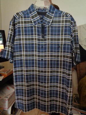 New! NAT NAST Retro 50's Blue White Black Shadow Plaid! Loop Back 100% Silk LXL