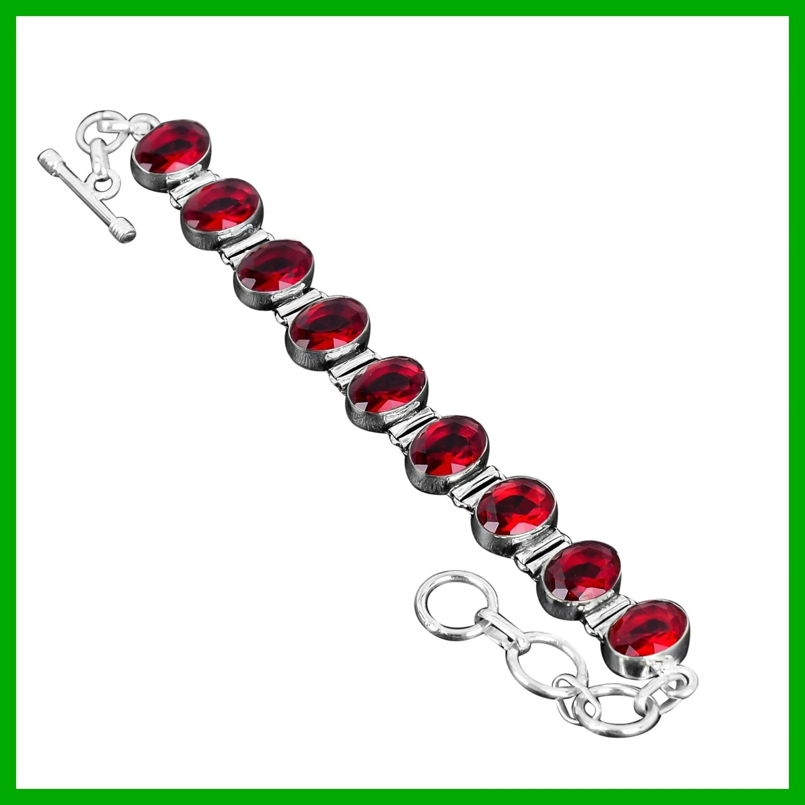 VALENTINO Bracciale Mozambico Pietra Granato Trendy Catena Artigianale Gennaio Nuovo Argento 925