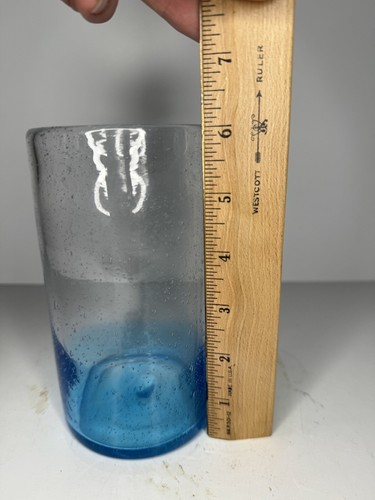 Hand Blown Bubble Tumbler Blue Fade To White Bubble Glass - Picture 8 of 8