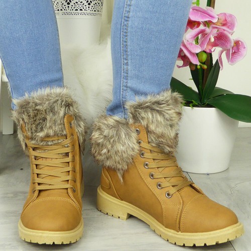 Botines Damas Zapatos Con Cordones Imitación Piel Forrados Cálidos Invierno Informales Mujeres Tallas - Imagen 14 de 41