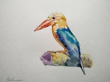 Kingfisher, Bird, Watercolor artwork, Handmade, Original painting on paper