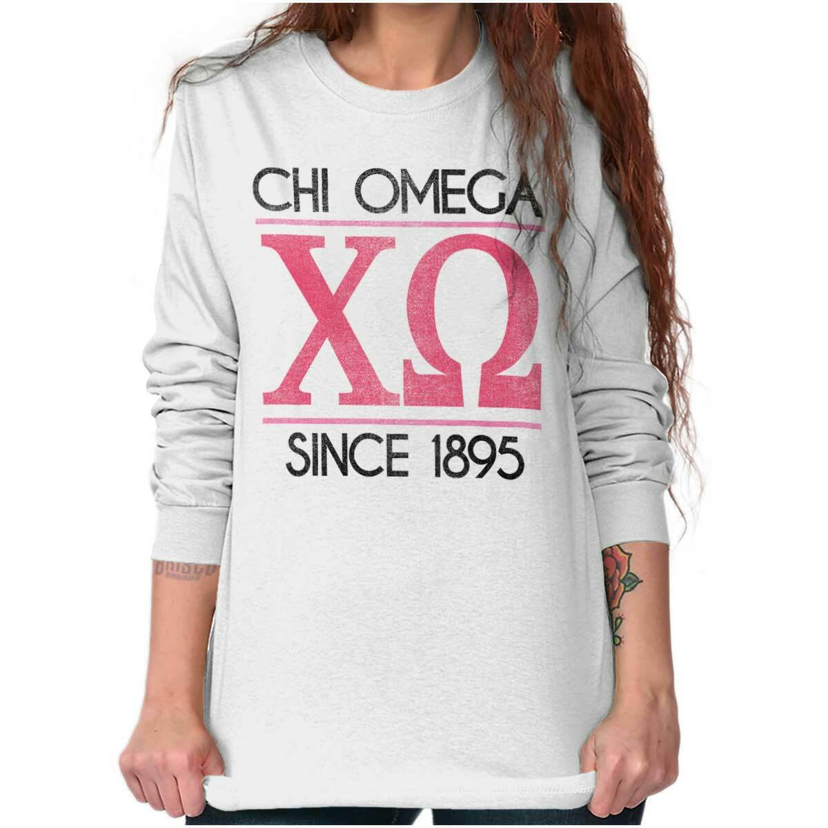 Licensed Sorority College Chi Omega Greek Long Sleeve Tshirt Tee for Women