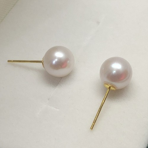 18K Solid Yellow Gold 7-8mm Round Natural Fresh Water Pearl Earring Stud AU750 - Picture 6 of 10
