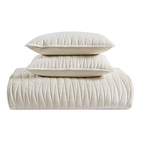 Premium Heavy Velvet with Cotton Backing Full/Queen Off White Quilt Set