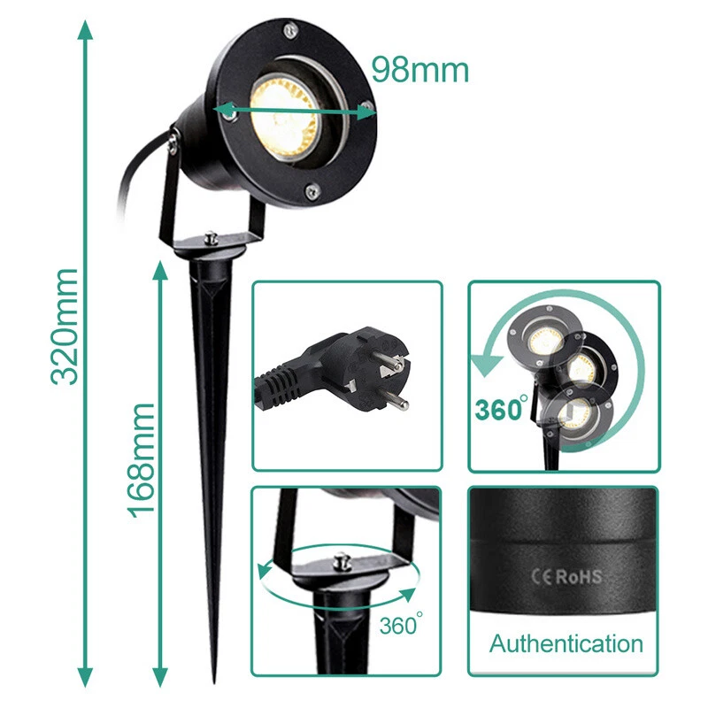 2-10X LED Gartenstrahler Außen Spotbeleuchtung Warmweiß 6W mit Erdspieß IP65 - Bild 2 von 4