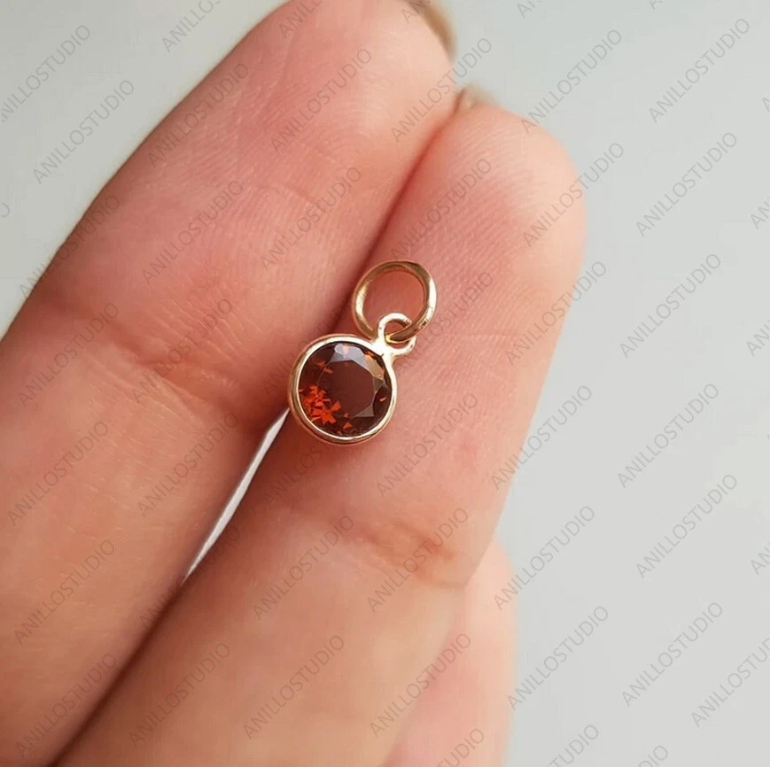Genuino 5x5mm Hessonita Granate Dije Colgante, Collar, Aro Sólido Oro Amarillo 14k Foto 2 de 4