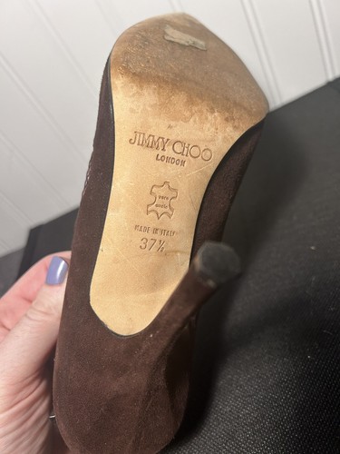 Vintage Jimmy Choo Chocolate Suede Bow Tie Size 37.5 - Picture 10 of 12