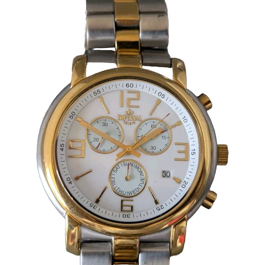 Imperial Geneve Mens Quartz Chronograph Watch Large Case For Repair