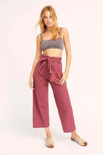 Imogen wine red Belted Pants High Waist 