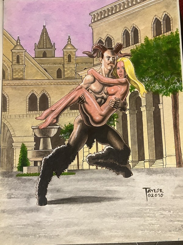 Kevin Taylor (The Girl) Original One-of-a-Kind Artwork Of Statue Greek God Pan
