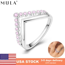 MULA Pink CZ Double layered Wish Finger Ring 925 Sterling Silver Women Jewelry
