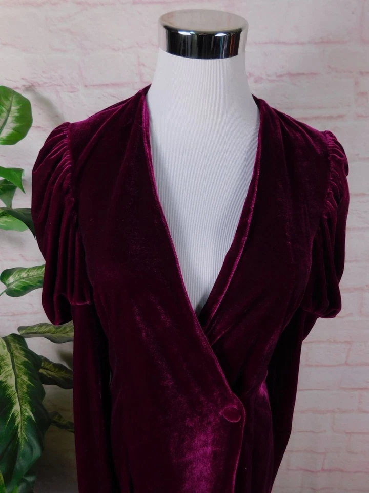 Vestido de terciopelo borgoña Luxe Wave manga abullonada M para mujer Foto 2 de 4