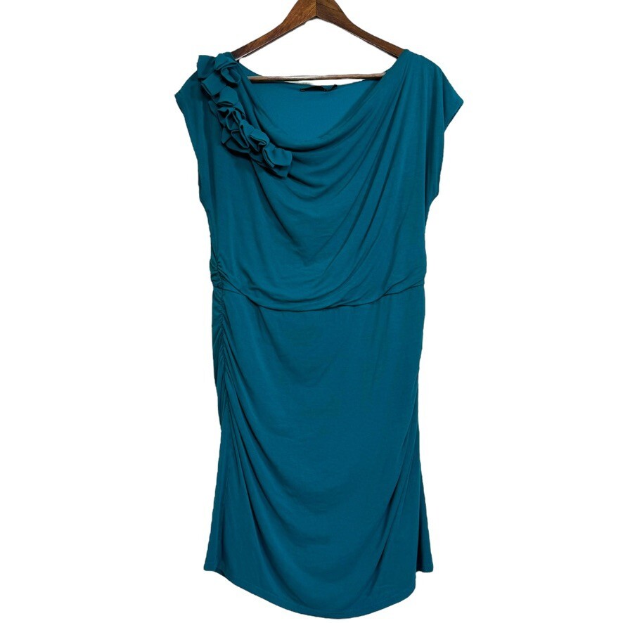 The Limited Midi Dress Large Teal Drop Waist Rosette Retro 90s Y2K Feminine Work