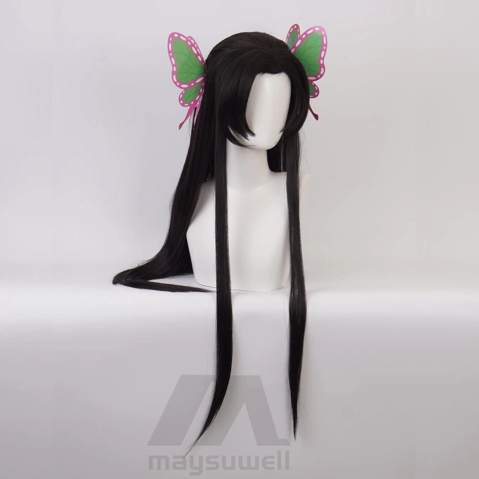 Peluca de anime Kochou Kanae Demon Slayer Pelucas con disfraces para mujeres Pelo largo negro Foto 2 de 4