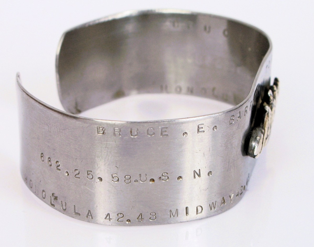 WWII BRACELET TRENCH ART USN SUBMARINE TORPEDO MAN HONOLULU PEARL