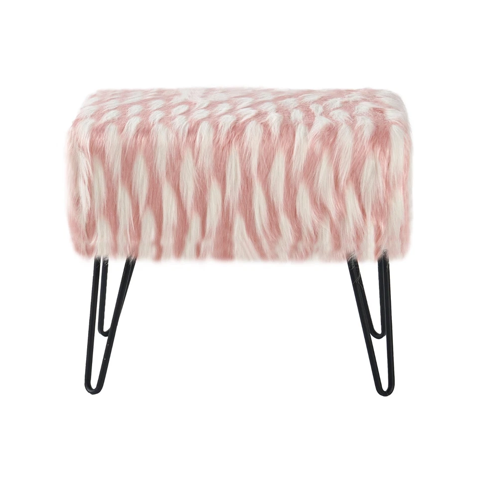 Plush Feathery Faux Fur Ottoman Bench - Luxe Vanity Stool Foot Rest Accent Seat - Image 4 of 4