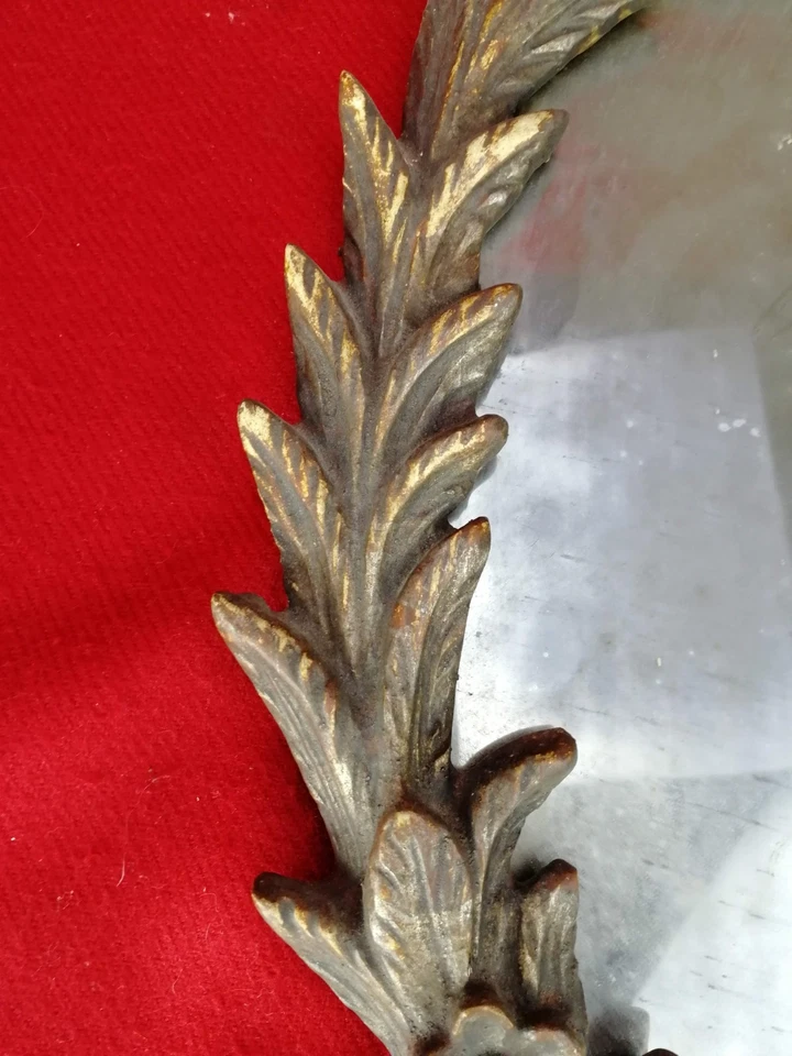 Miroir Ancien au Mercure XVIIIe Cadre Bois Sculpté , H.41cm... - Photo 4/4