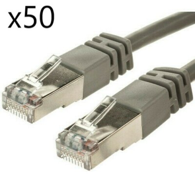 50 Pack - 10ft Shielded STP CAT5e Ethernet Network Router Patch Cable Cord Gray