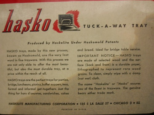 Vassoio pieghevole vintage Hasko in scatola originale Tuck-A-Way di Haskelite Mgf. - Foto 5 di 12