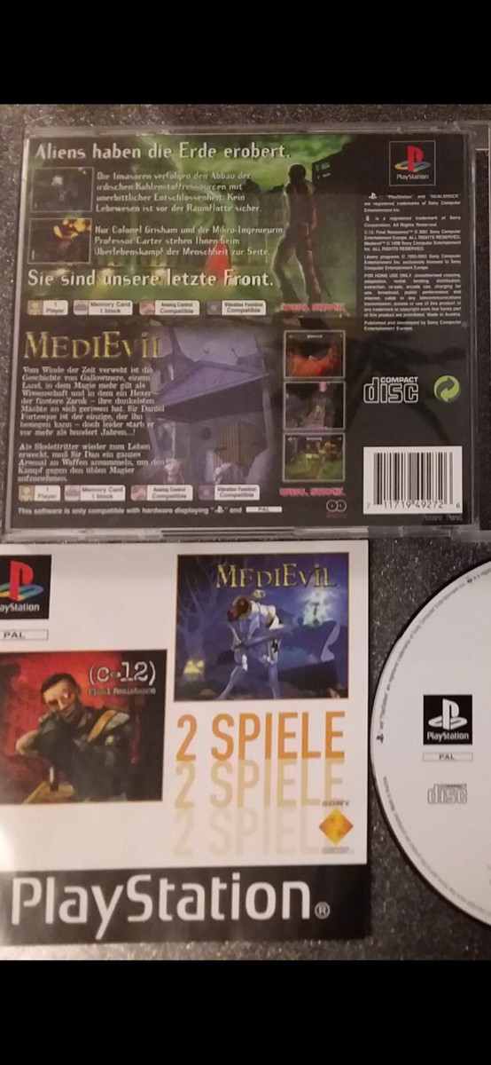 Jeux PS1 Medievil & C-12 Final Resistance - Version Allemande Complète (CIB) - Très Bon état