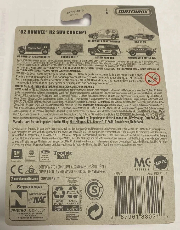 Matchbox Candy Cars Tootsie Roll 02' Humvee H2 SUV Concept 3/6 - Image 2 of 2