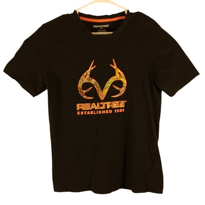 Realtree Men's Short Sleeve 100% Cotton Tee Shirt Black W/ Camo Logo Choose Size - Foto 8