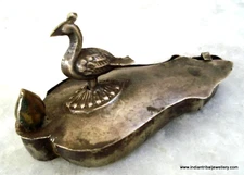 rare ancient old silver box chopra peacock temple tika