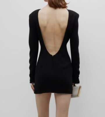monot backless maxi dress $1250 Women's Black Strong Shoulder Open-Back Mini Tux Size 14 Color:MOCHA Plunge Bralette, Deep V One-Shoulder Lungomarelibri Straight neckline