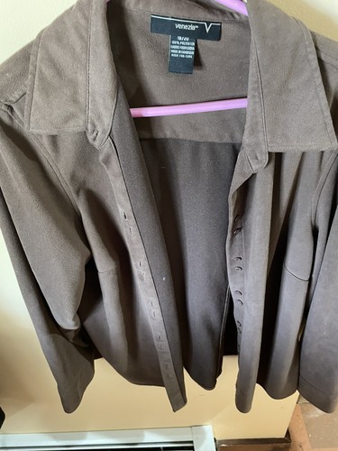 DarkBrown Sleeve Button Up Shirt Venezia Jeans Size 18/20 polyesterRefJC100 - Picture 3 of 5