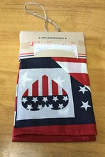 NEW BANDANAS 2 PK STARS  STRIPES FLAG 22 sq JUNK FOOD HEARTS PEACE SIGNS COTTON