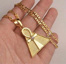 18K gold-plated Egyptian Ankh Cross Pyramid Pendant Necklace