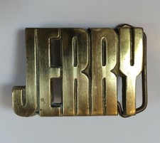Vintage 70's Cut Out Name JERRY Solid Brass Belt Buckle 3-1/2" Across Baron